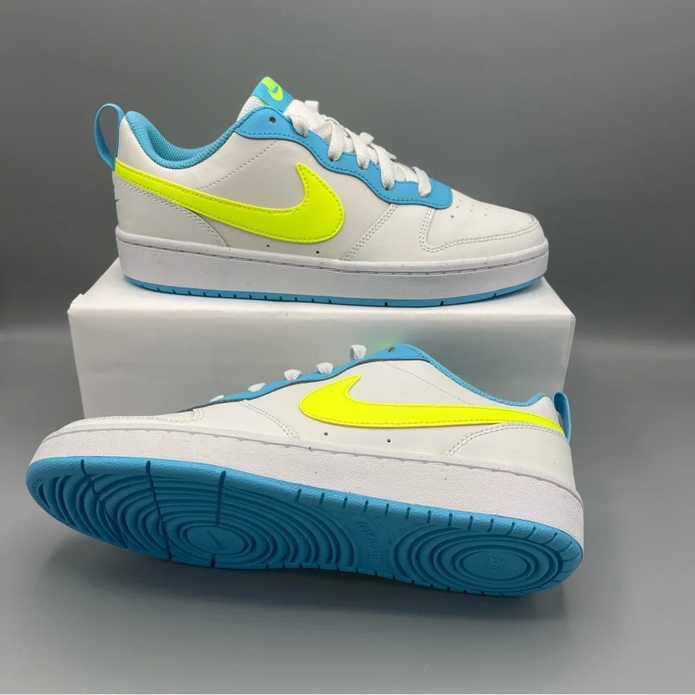 Nike Court Borough Low 2 GS /5Y 'White Baltic Blue Volt' Women's Size 6.5 - Picture 3 of 14